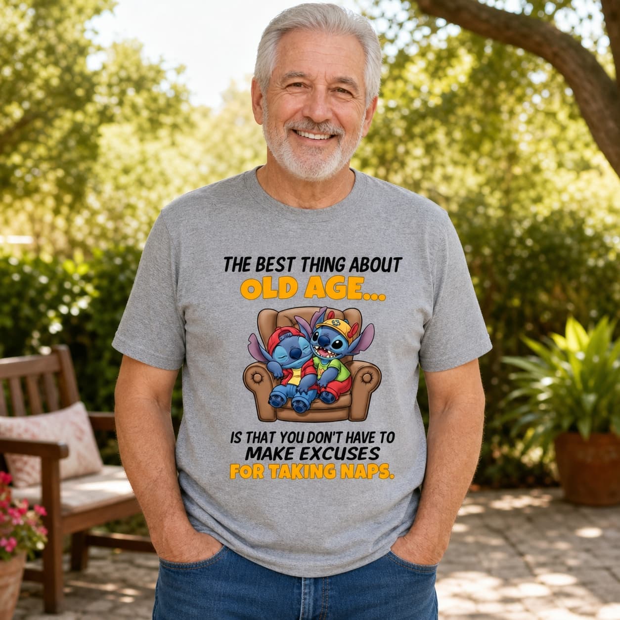 The Best Thing About Old Age… Is That You Don’t Have To Make Excuses For Taking Naps Stitch Shirt