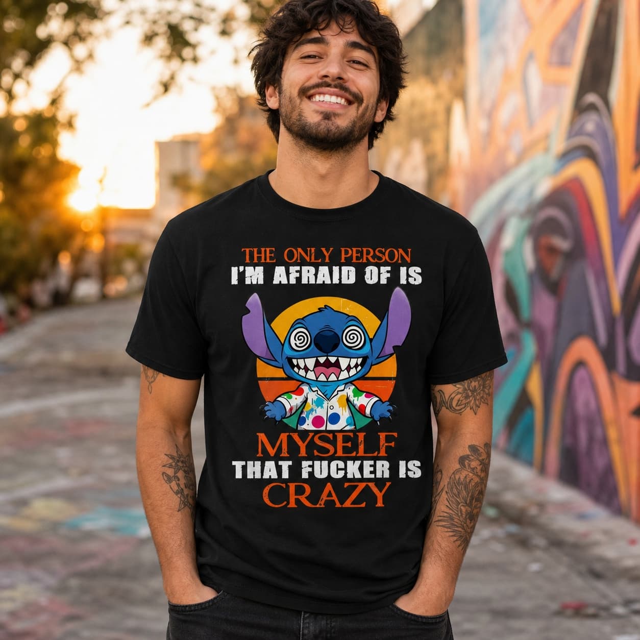The Only Person I’m Afraid Of Is Myself That Fucker Is Crazy Stitch Shirt