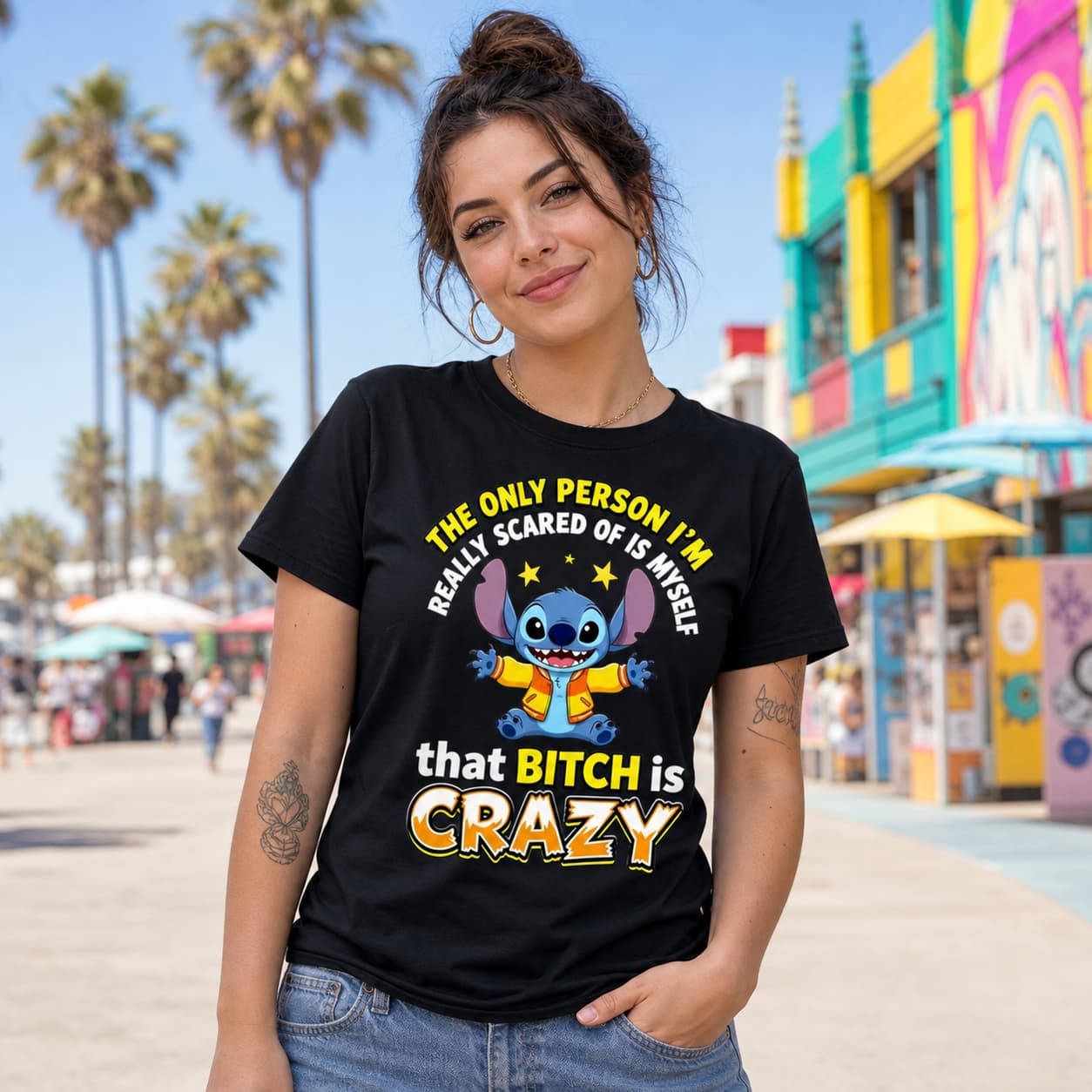 The Only Person I’m Really Scared Of Is Myself That Bitch Is Crazy Stitch Shirt