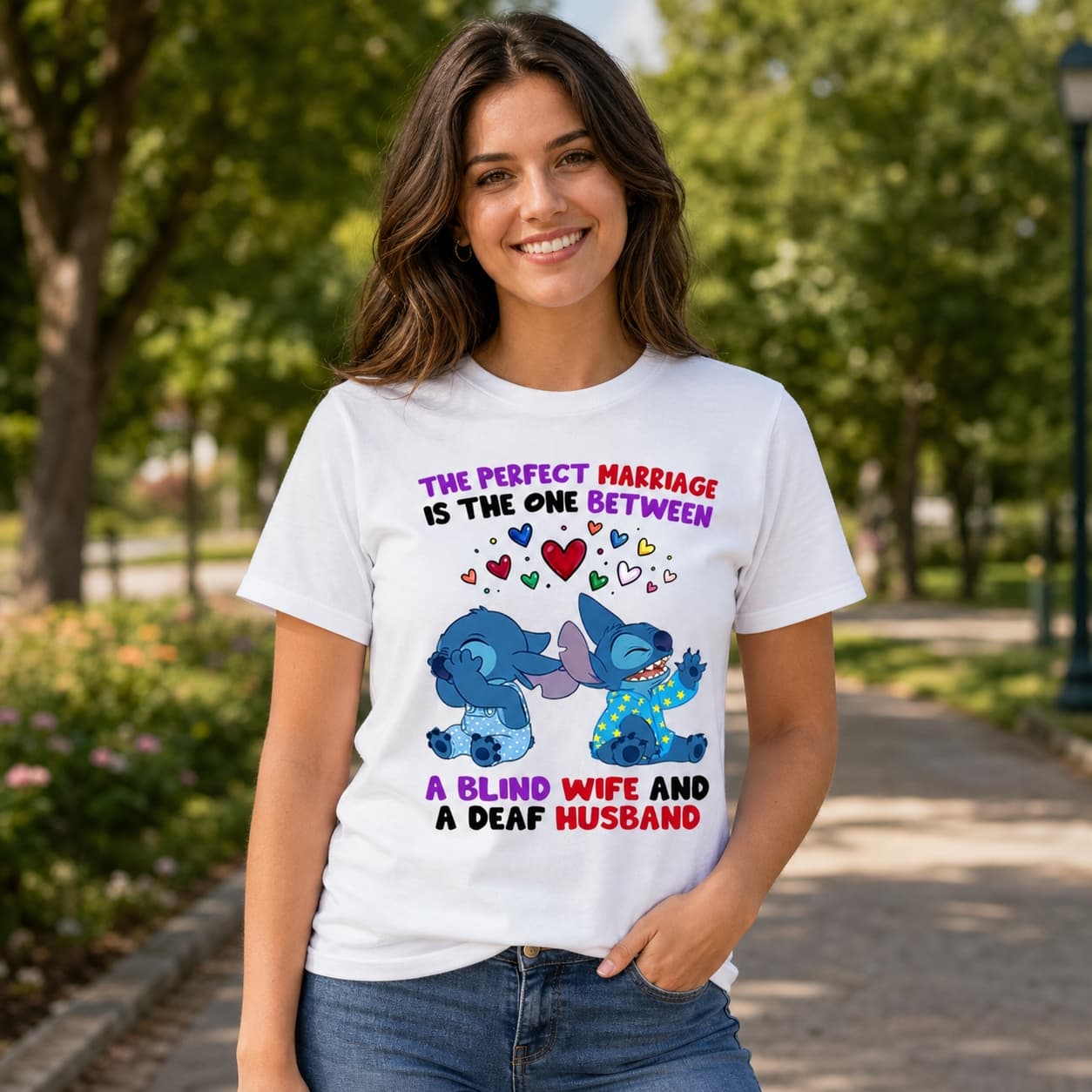 The Perfect Marriage Is The One Between A Blind Wife And A Deaf Husband Stitch Shirt
