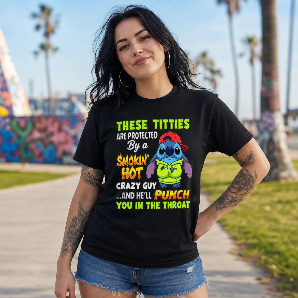 These Titties Are Protected By A Smokin’ Hot Crazy Guy ..And He’ll Punch You Im The Throat-2 Stitch Shirt
