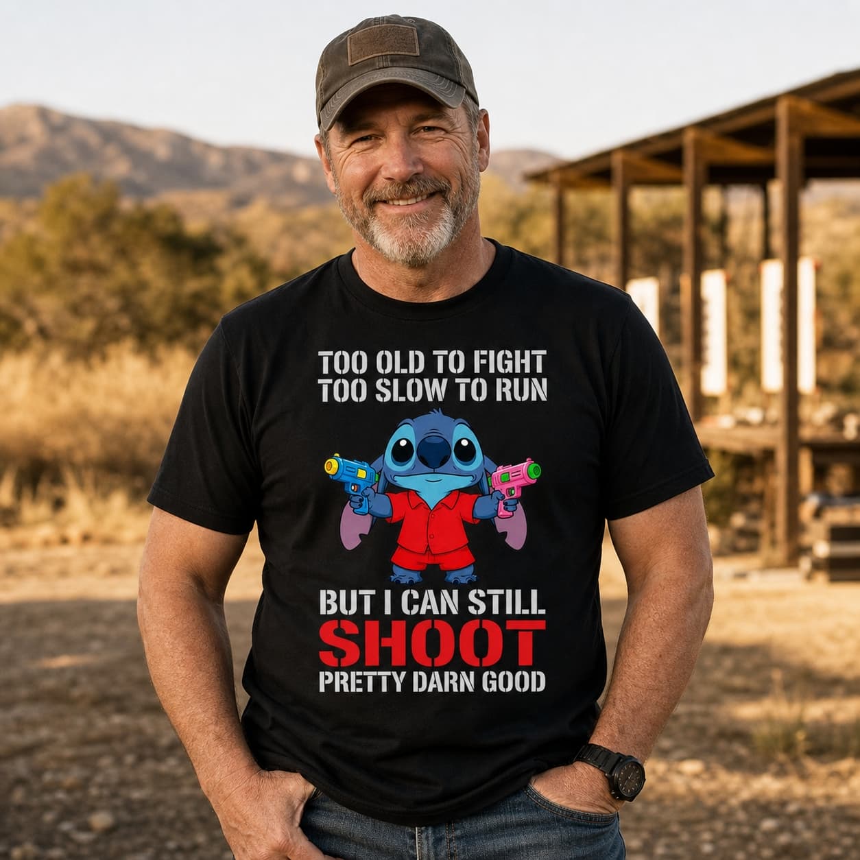 Too Old To Fight Too Slow To Run But I Can Still Shoot Pretty Darn Good Stitch Shirt