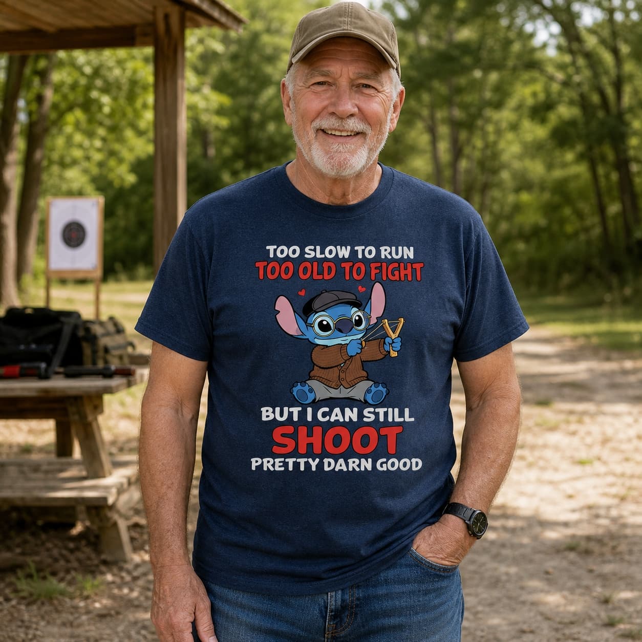 Too Slow To Run Too Old To Fight But I Can Still Shoot Pretty Darn Good Stitch Shirt
