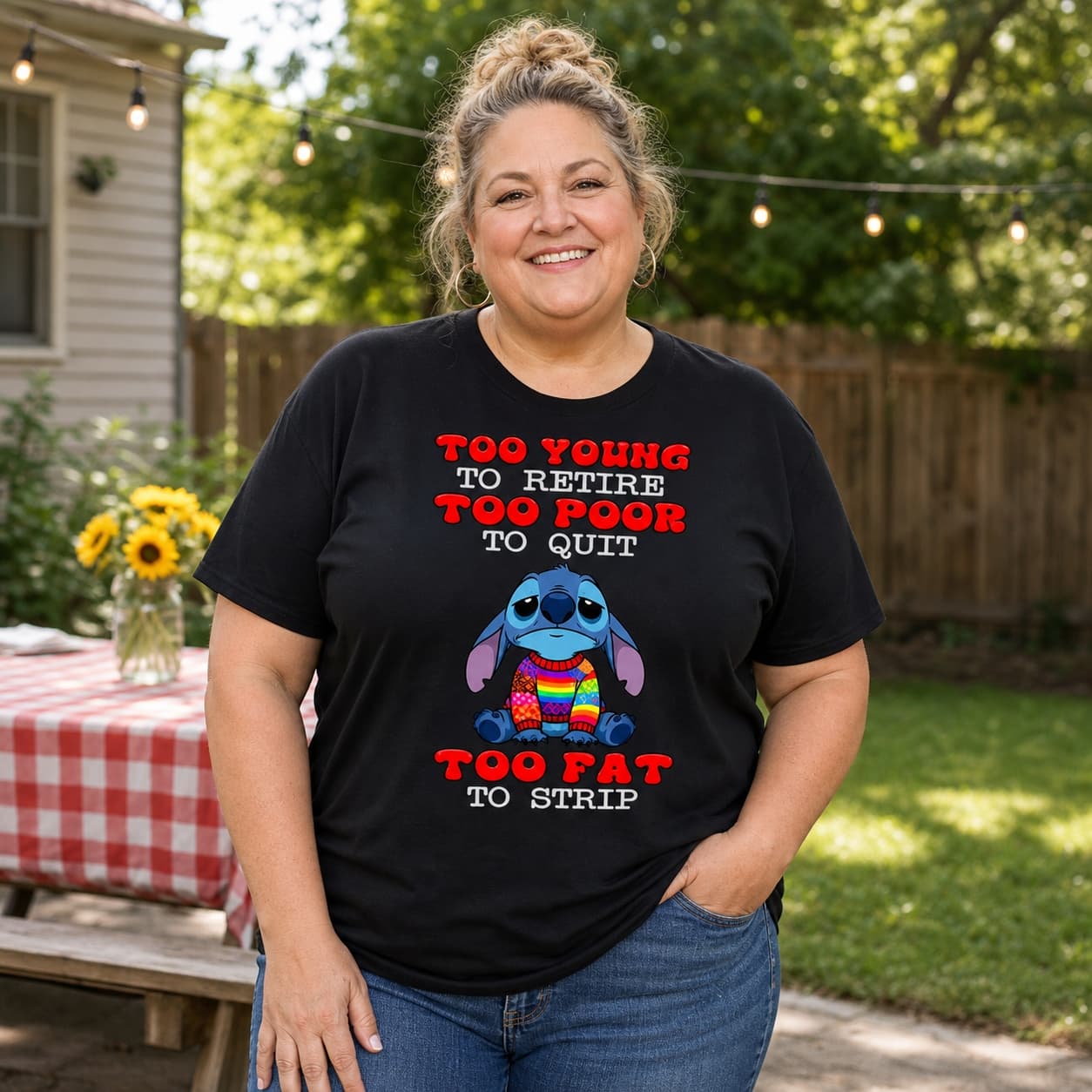 Too Young To Retire Too Poor To Quit Too Fat To Strip-3 Stitch Shirt