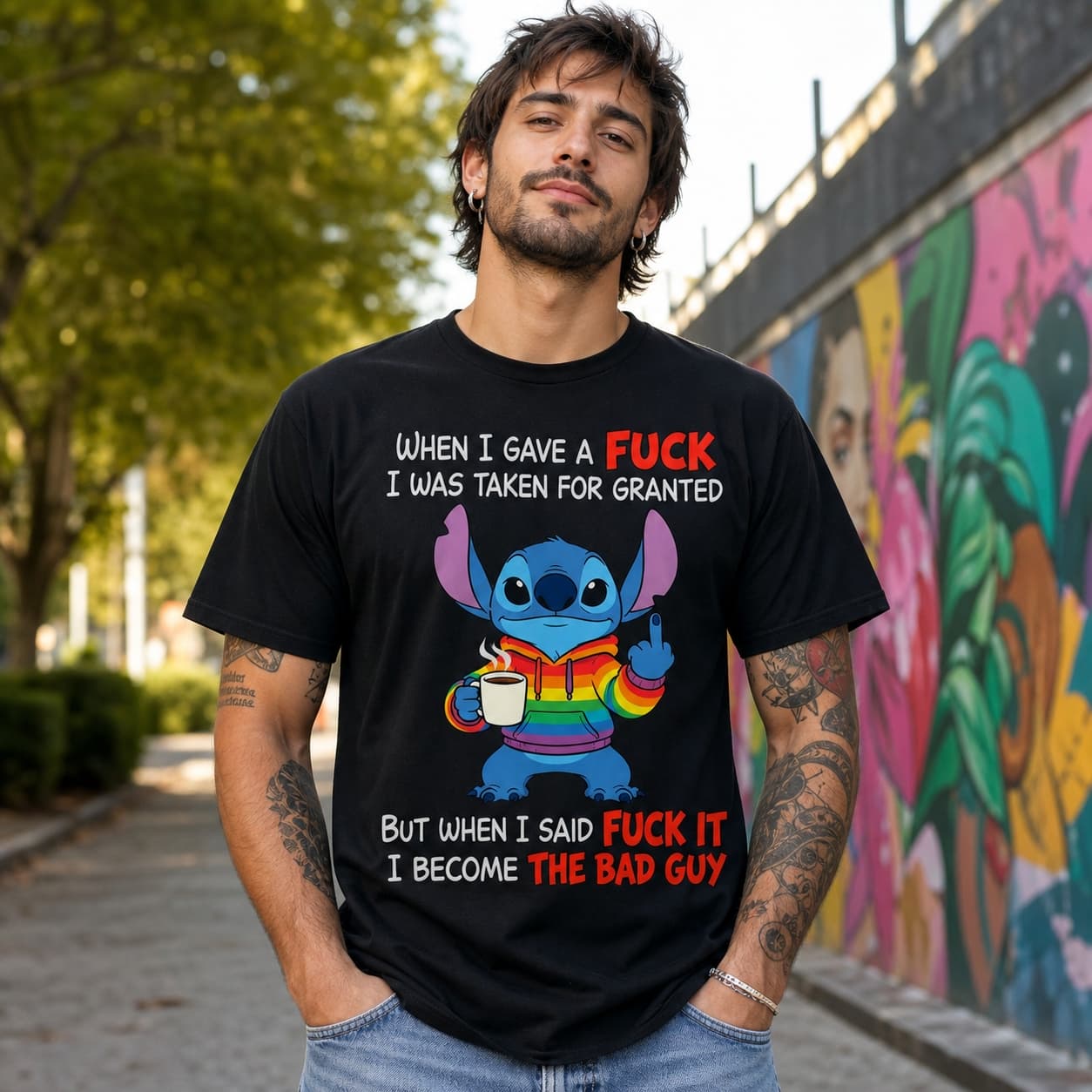 When I Gave A Fuck I Was Taken For Granted But When I Said Fuck It I Become The Bad Guy-3 Stitch Shirt