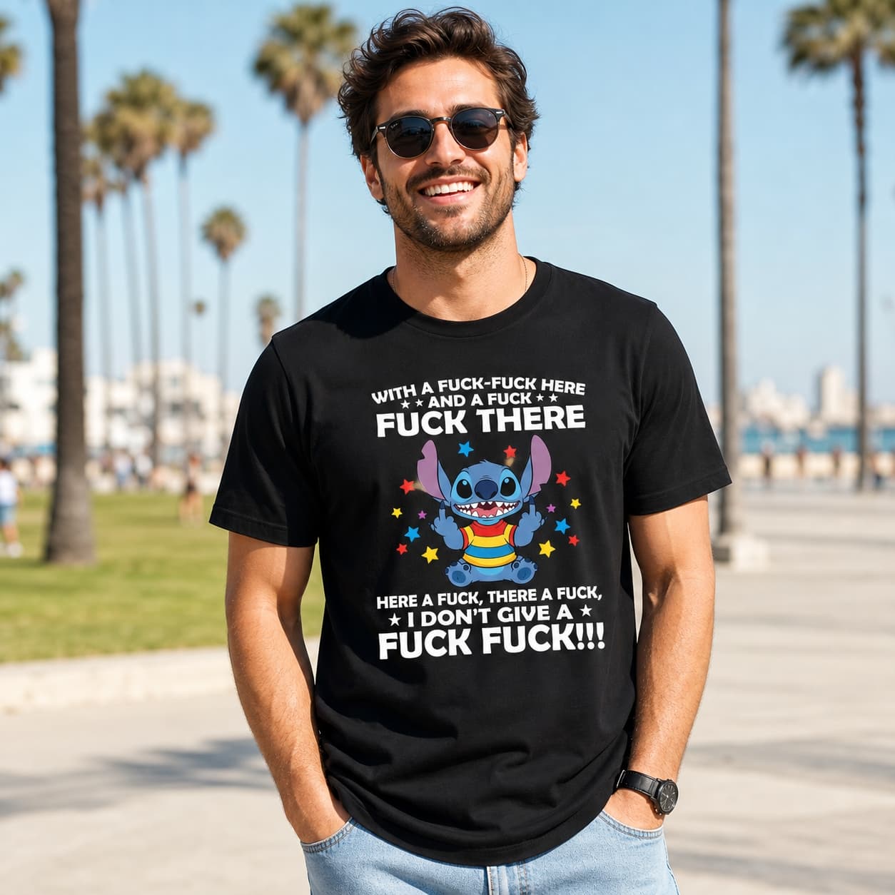 With A Fuck-Fuck Here And A Fuck Fuck There Here A Fuck. There A Fuck. I Don’t Give A Fuck Fuck!!!-5 Stitch Shirt