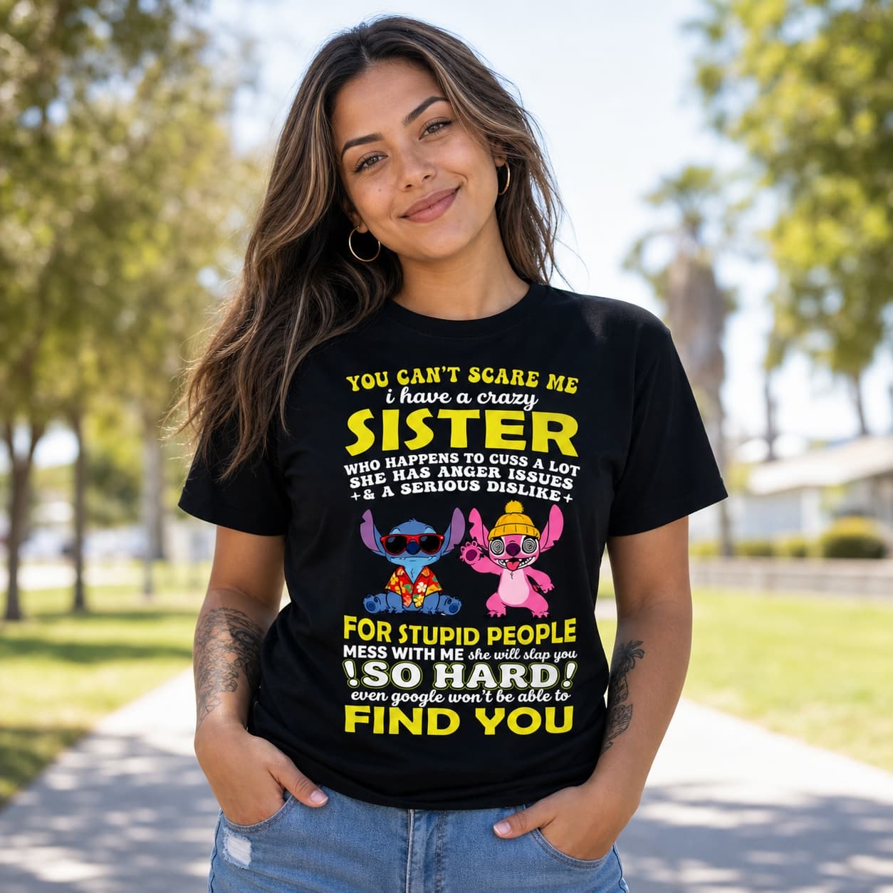 You Can’t Scare Me I Have A Crazy Sister Stitch Shirt
